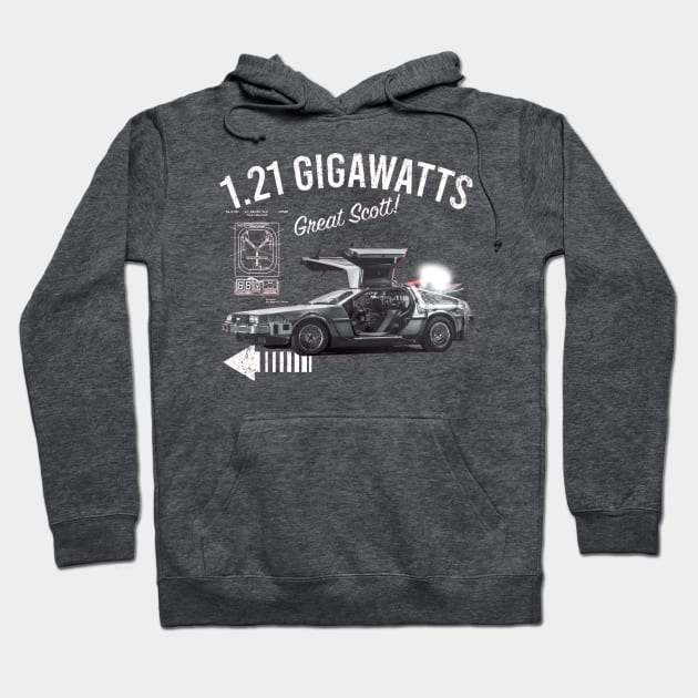 Back to the Future 1.21 Gigawatts DeLorean Car Hoodie by Alema Art